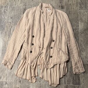 Free People Double-Breasted Ruffle Hem Blazer in Light Blush